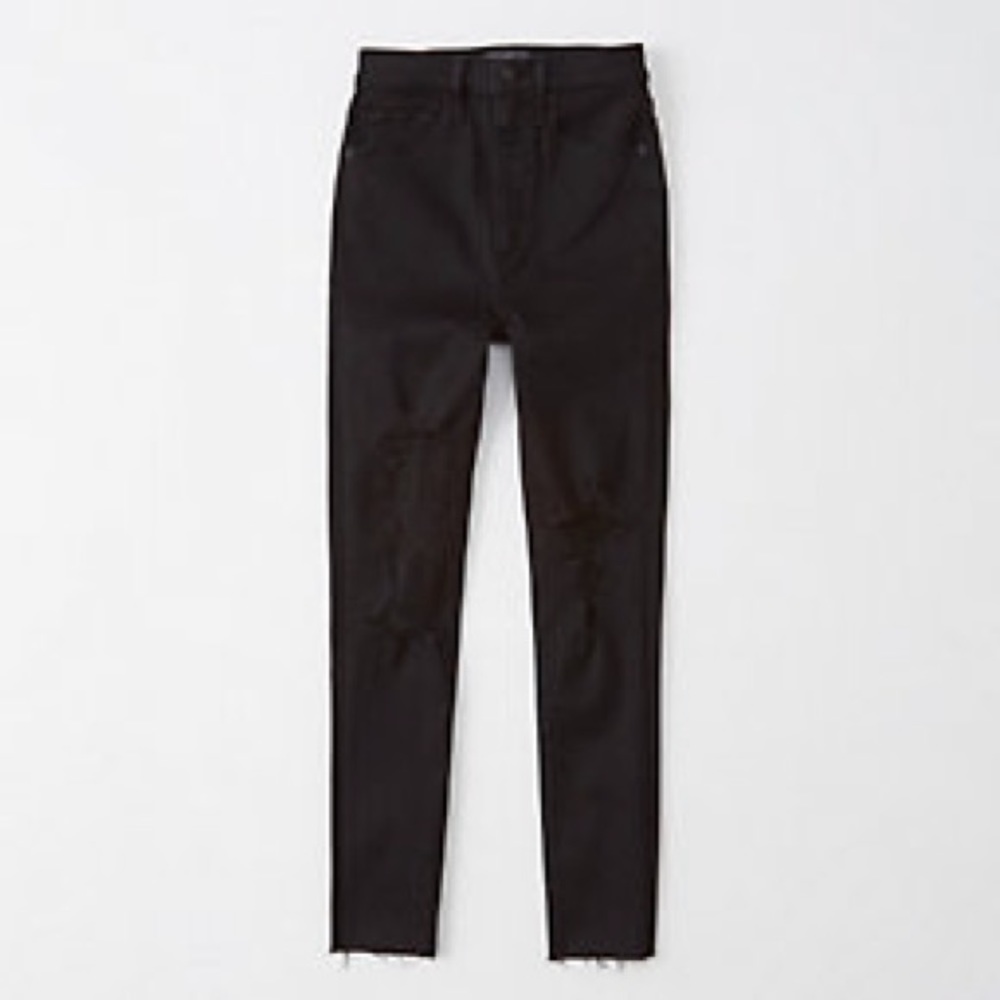 Abercrombie & fitch ultra high rise super skinny black destroy jean, size 25/0R